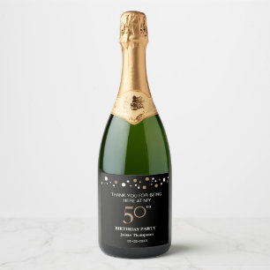Gold schwarze Thema Konfetti Danke 50. Geburtstag Schaumweinetikett