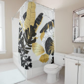 Gold, schwarze tropische Pflanze: Luxus. Duschvorhang (Beispiel)