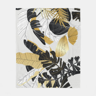 Gold, schwarze tropische Pflanze: Luxus. Fleecedecke