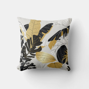 Gold, schwarze tropische Pflanzen: Luxus. Kissen