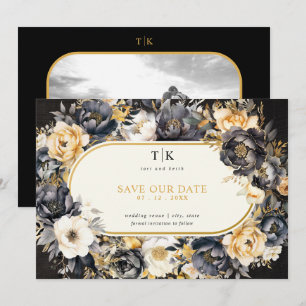 Gold Schwarze und Weiße Stimmungs-Hochzeit Save The Date
