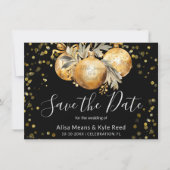 Gold Schwarze Weihnachtshochzeit Save the Date Einladung (Vorderseite)