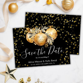 Gold Schwarze Weihnachtshochzeit Save the Date Einladung