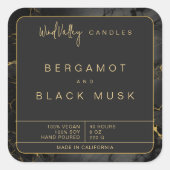 Gold schwarzer Marmor elegantes, modernes Kerzenla Quadratischer Aufkleber (Vorderseite)