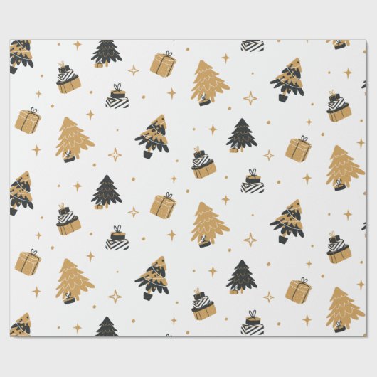 Gold Schwarzer Weihnachtsbaum und Geschenkmuster Geschenkpapier (Flach)
