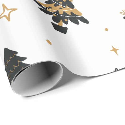 Gold Schwarzer Weihnachtsbaum und Geschenkmuster Geschenkpapier (Rolleneckpunkt)