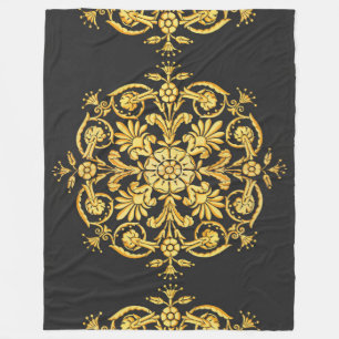 Gold-Schwarzes Blumenmuster Fleecedecke