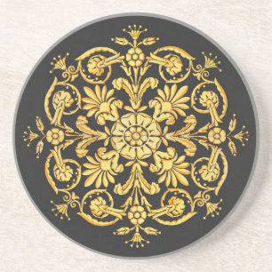 Gold-Schwarzes Blumenmuster Getränkeuntersetzer