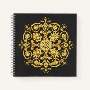 Gold-Schwarzes Blumenmuster Notizblock