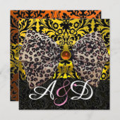 GOLD SCHWARZES DAMASK-MONOGRAMM FÜR TIERE EINLADUNG (Vorne/Hinten)