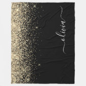 Gold Schwarzes Glitter Schrift Monogramm Mädchenna Fleecedecke (Vorderseite)