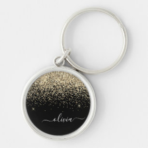 Gold Schwarzes Glitter Schriftzug Monogramm Mädche Schlüsselanhänger