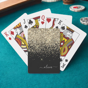 Gold Schwarzes Glitter Schriftzug Monogramm Mädche Spielkarten