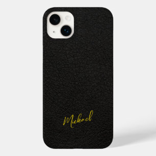 Gold schwarzes Leder-Optik-Signatur-Name Case-Mate iPhone 14 Plus Hülle