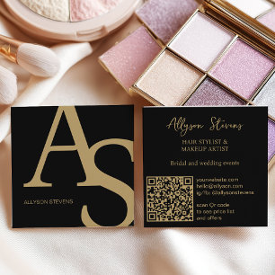 Gold Schwarzes Logo Initialen fett Make-up QR-Code Quadratische Visitenkarte