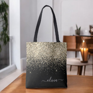 Gold Schwarzes Mädchen Glitter Funkeln Monogramm N Tasche