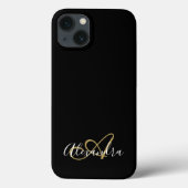 Gold Schwarzes Mädchenname Monogramm Case-Mate iPhone Hülle (Rückseite)