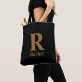 Gold/ Schwarzes modernes minimales Monogramm Name Tasche (Von Nahem)