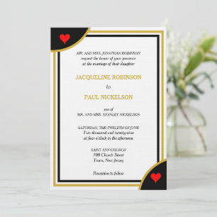 Gold Schwarzes Monogramm Geometrische Hochzeit Rot Einladung