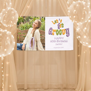 Gold Schwarzes Retro Groovy 60. Geburtstagsfoto Banner