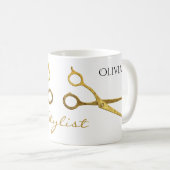 Gold Scissors Haare Stylist und Name Kaffeetasse (VorderseiteRechts)
