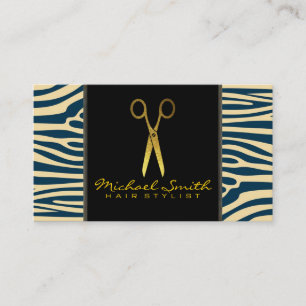 Gold Scissors Hair Stylist Modern Zebra Skin #37 Visitenkarte