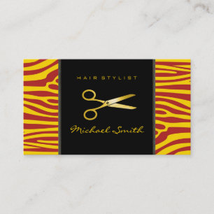 Gold Scissors Hair Stylist Modern Zebra Skin #50 Visitenkarte