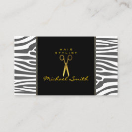 Gold Scissors Hair Stylist Modern Zebra Skin #66 Visitenkarte