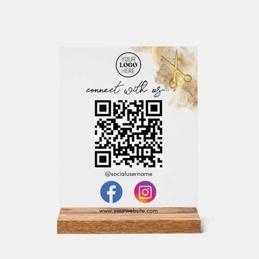 Gold Scissors Metal Business Card mit QR Code Acrylschild (Vorderseite)