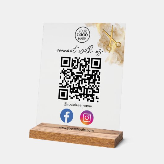 Gold Scissors Metal Business Card mit QR Code Acrylschild (Winkel)