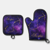 Gold Scorpio-Sternbild auf der dunklen Galaxie | Ofenhandschuh & Topflappen-Set (Vorderseite)