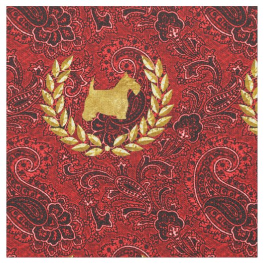 Gold Scottish Wreath Rich Red Paisley Stoff (Nahaufnahme)