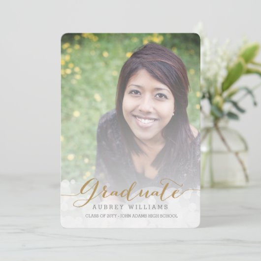 Gold Script 2 Foto Grad Bekanntgabe Ankündigung (Stehend Vorderseite)