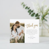 Gold Script 2 Foto Hochzeit Dankeschön Karte (Stehend Vorderseite)