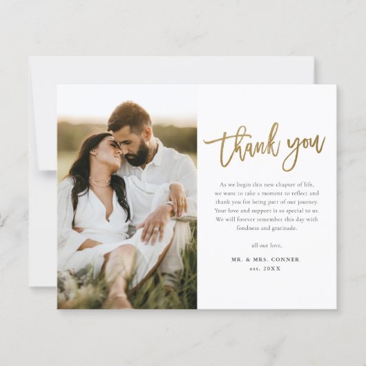 Gold Script 2 Foto Hochzeit Dankeschön Karte (Vorderseite)