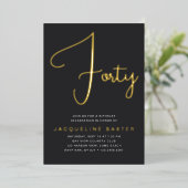 Gold Script 40. Geburtstag Party Folieneinladung (Stehend vorne)