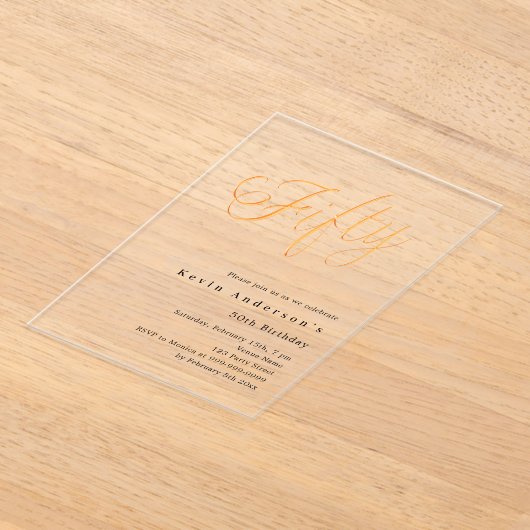 Gold-Script 50. Geburtstag frei Acryleinladungen (Ablage )