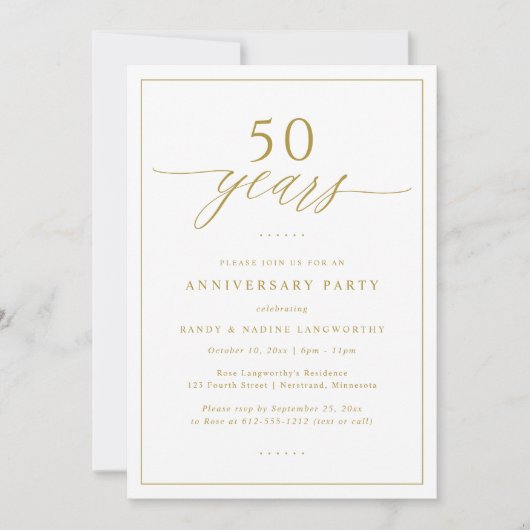 Gold Script 50th Wedding Anniversary Party Einladung (Vorderseite)