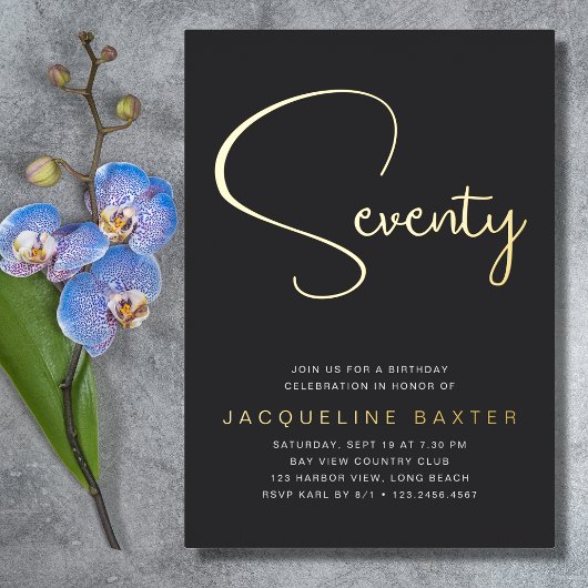 Gold Script 70. Geburtstagsparty Folieneinladung