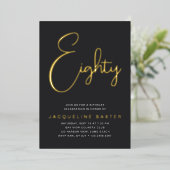 Gold Script 80. Geburtstagsparty Folieneinladung (Stehend vorne)