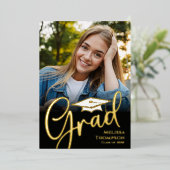 Gold Script Abschluss Foto Template Classic Folieneinladung (Stehend vorne)