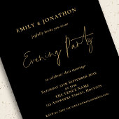 Gold Script Black Wedding Abend Party Einladung