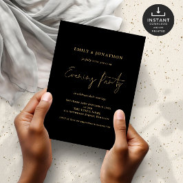 Gold Script Black Wedding Abend Party Einladung