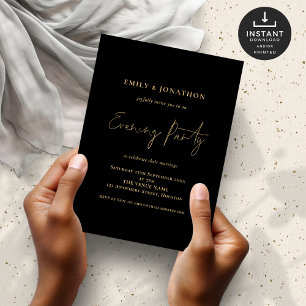 Gold Script Black Wedding Abend Party Einladung