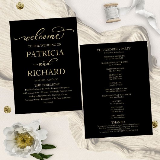 Gold Script Black Wedding Program Programm