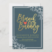 Gold Script Bloral Brunch Bubbly Brautparty Einladung (Vorderseite)