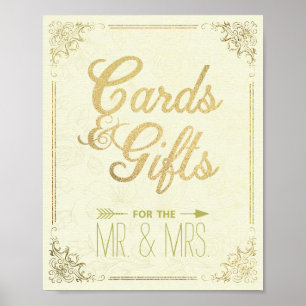 Gold Script Blumenrahmen Karten Geschenke Hochzeit Poster
