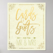 Gold Script Blumenrahmen Karten Geschenke Hochzeit Poster (Vorne)