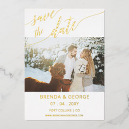 Gold Script Calligraphy 2 Fotos Save the Date Folieneinladung
