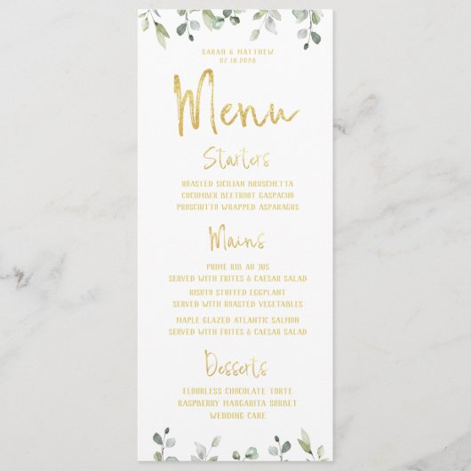 Gold Script Calligraphy Classic Wedding Dinner Menükarte (Vorderseite)